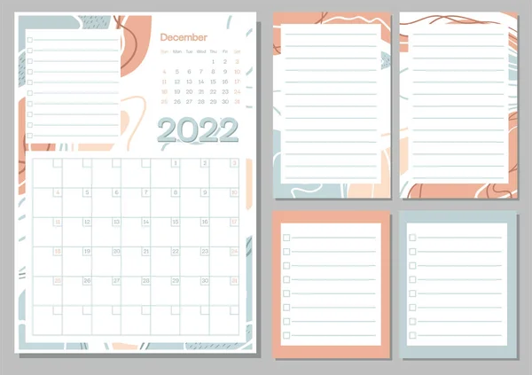 December 2022 Calendar Month Planner Pastel Color Week Starts Sunday — Stock Vector