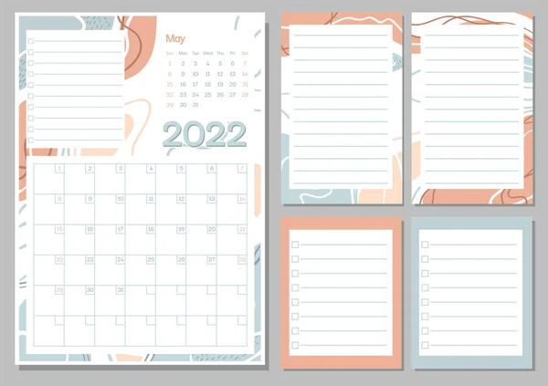 Maj 2022 Miesiąc Kalendarzowy Planer Kolorze Pastelowym Tydzień Rozpoczyna Się — Wektor stockowy