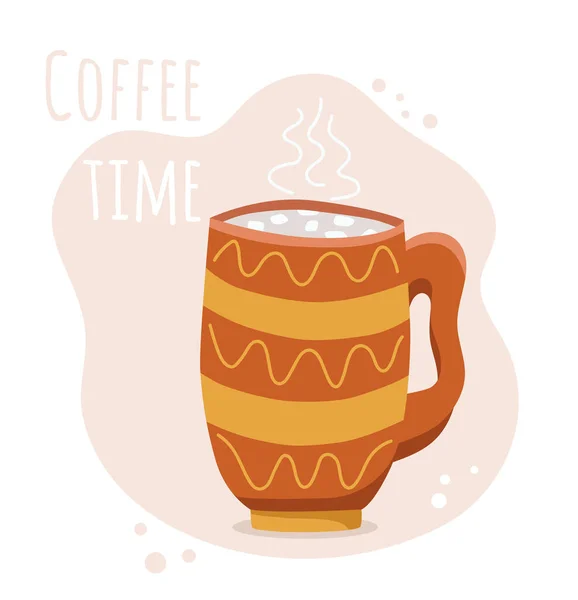 Xícara Café Com Bebida Quente Estilo Desenhado Mão Nas Cores — Vetor de Stock
