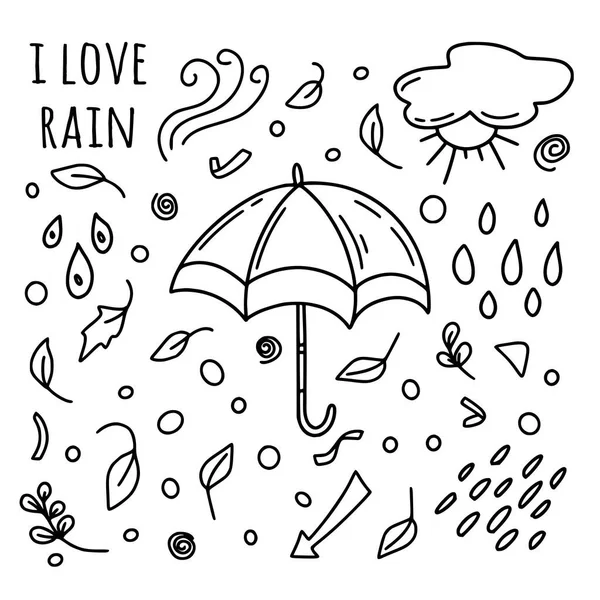 Netter Regenschirm Handgezeichneten Stil Für Herbst Konzept Verschiedenen Formen Schwarzer — Stockvektor