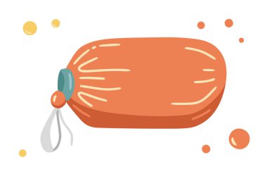 Kamp ve açık hava eğlencesi için beyaz arka planda izole edilmiş uyku tulumu. Kamp ilanı, kart, poster ve tişört tasarımı için kullanılabilir. Vektör illüstrasyonu.