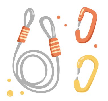 Kamp yeri ve açık hava eğlence seti askıları, beyaz arka planda izole edilmiş, kamp broşürleri, kartlar, posterler ve tişört tasarımı için kullanılabilir. Vektör illüstrasyonu.