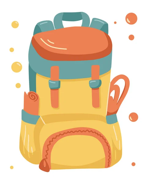 Backpack from camping and outdoor recreation set, isolated on white background, can use for camp flyer, card, posters, t-shirt design. Vector illustration.