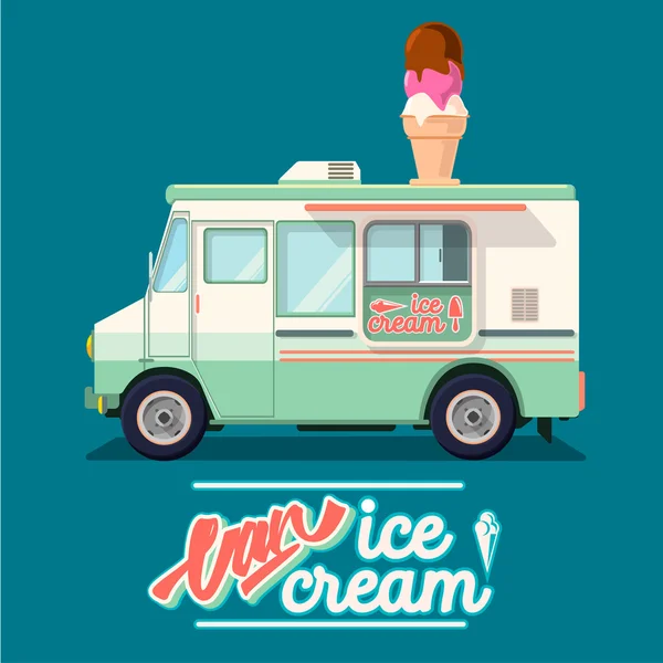 Ilustracja wektorowa kolorowe lody lody Retro van — Wektor stockowy