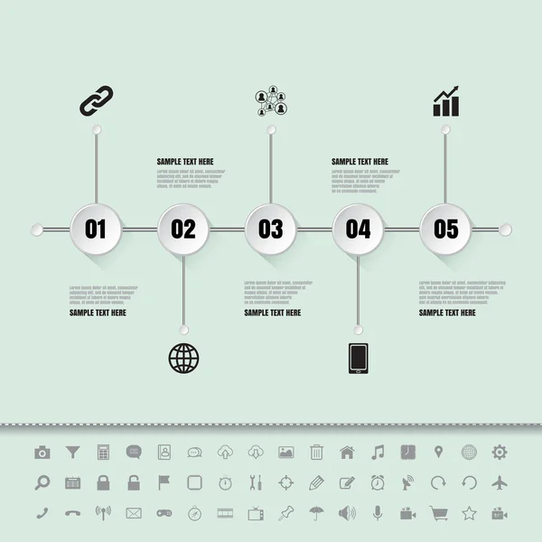 White buttons timeline with set of icons — Stock Vector