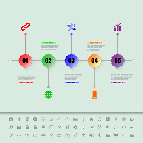 Colorful buttons timeline with set of icons — Stock Vector