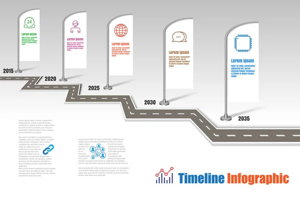 业务路线图时间线图表模板与为抽象背景里程碑设计的指针现代图过程技术数字营销数据表示图矢量图 — 图库矢量图片