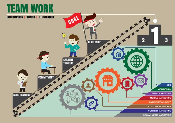 Travail d'équipe pour une entreprise prospère, modèle — Image vectorielle