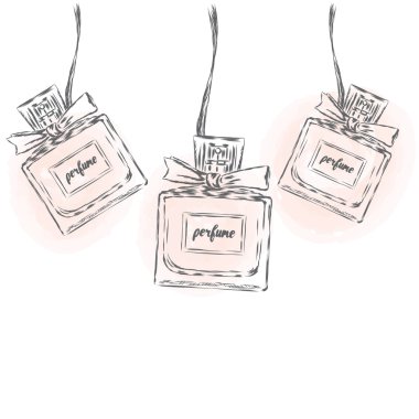 Parfüm şişesi vektör. Trendy yazdırma. Moda ve stil.