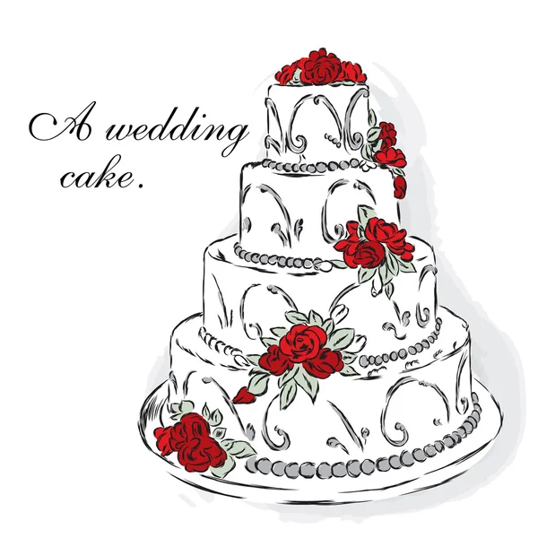 Krásný svatební dort. Vektorová ilustrace pro pohlednice a pozvánky. — Stockový vektor