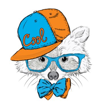 Rakun şapkası ve bir kravat. Hippi. Vektör çizim için tebrik kartı, poster, baskı, ya da giyim üzerine.
