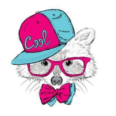 Rakun şapkası ve bir kravat. Hippi. Vektör çizim için tebrik kartı, poster, baskı, ya da giyim üzerine.
