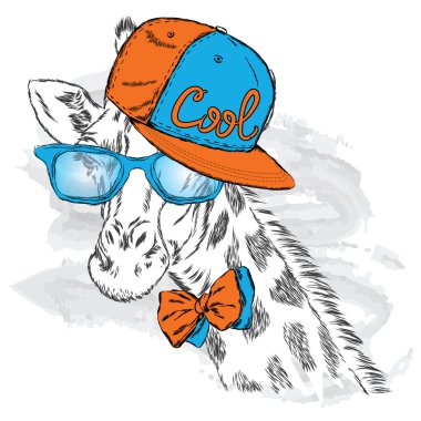 Zürafa bir kap ve gözlük. Vektör.