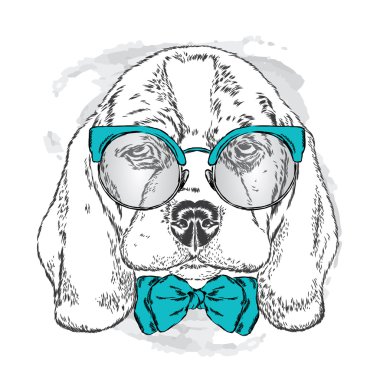 Gözlük ve kravat ile şirin köpek yavrusu. Vektör çizim.