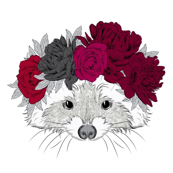 Raccoon in a wreath. Vector illustration for greeting card, poster, or print on clothes. — Stock Vector