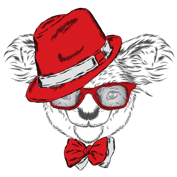 Cute koala w czapkę i krawat. Australia. Ilustracja wektorowa dla karty z pozdrowieniami, plakatu lub drukowanie na ubraniach. — Wektor stockowy