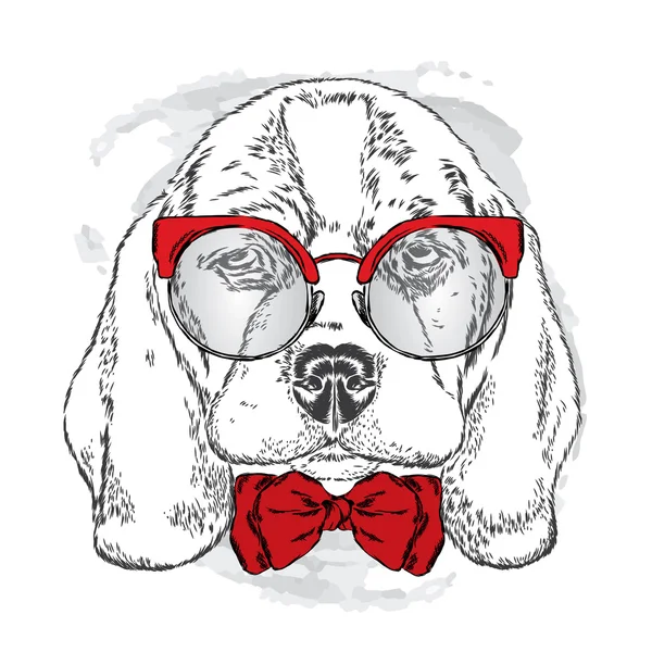 Cute puppy with glasses and tie . Vector illustration. — Stock Vector