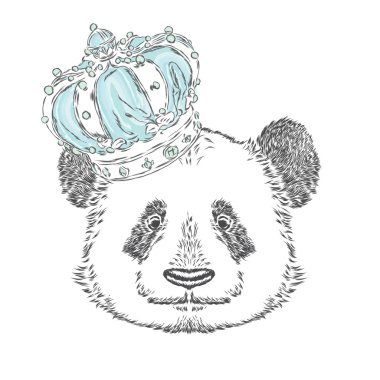 Komik panda Crown. Vektör çizim.