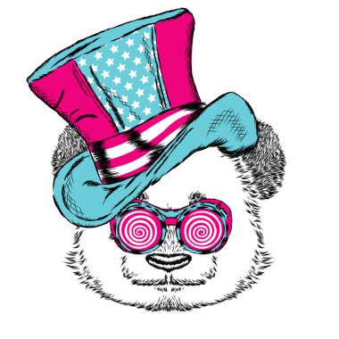 Panda bir olağandışı şapkalı. Vektör çizim.