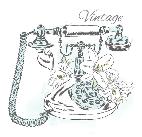 Téléphone vintage avec fleurs. Illustration vectorielle . — Image vectorielle