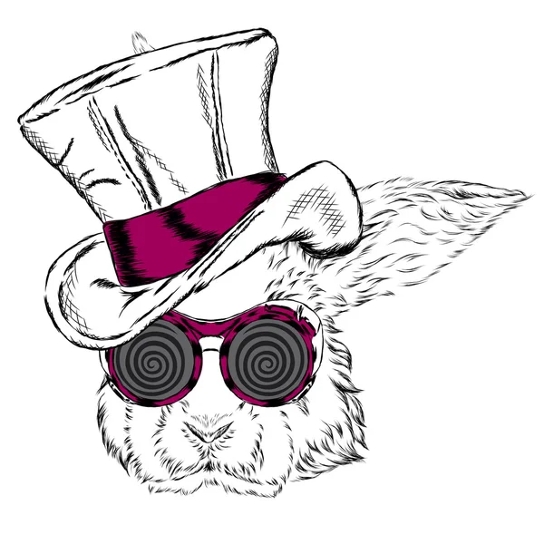 Zabawny królik w niezwykłe kapelusz i okulary przeciwsłoneczne. Ilustracja wektorowa. — Wektor stockowy