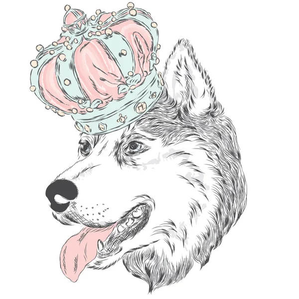 Husky Crown. Vektör çizim. Sevimli köpek.