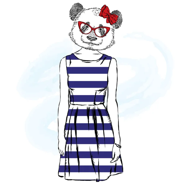 Panda con vestido. Ten paciencia con el cuerpo humano. Ilustración vectorial . — Vector de stock