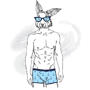 Onun iç çamaşırı insan vücudunda tavşan. Vektör çizim için tebrik kartı, poster ya da baskı dökmeyin. Moda ve stil.