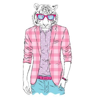 hippi kaplan bir ceket ve güneş gözlüğü. Vektör çizim.