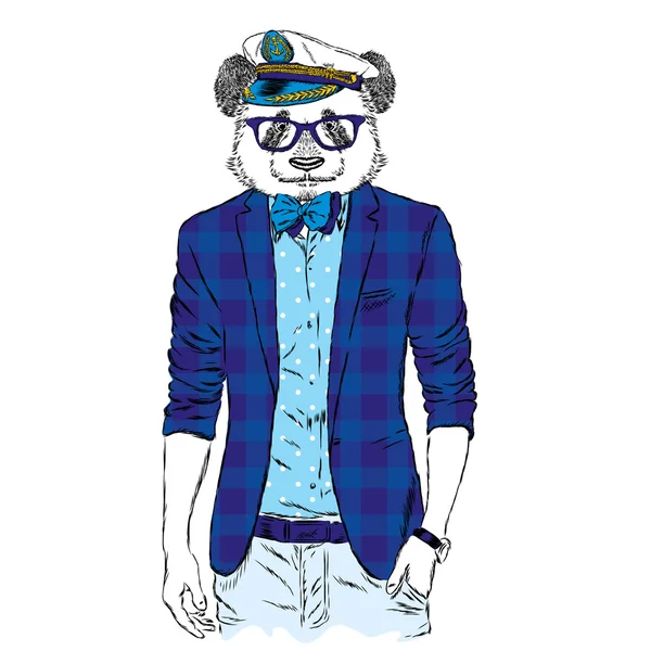 Panda - hipster con chaqueta. Ilustración vectorial . — Vector de stock