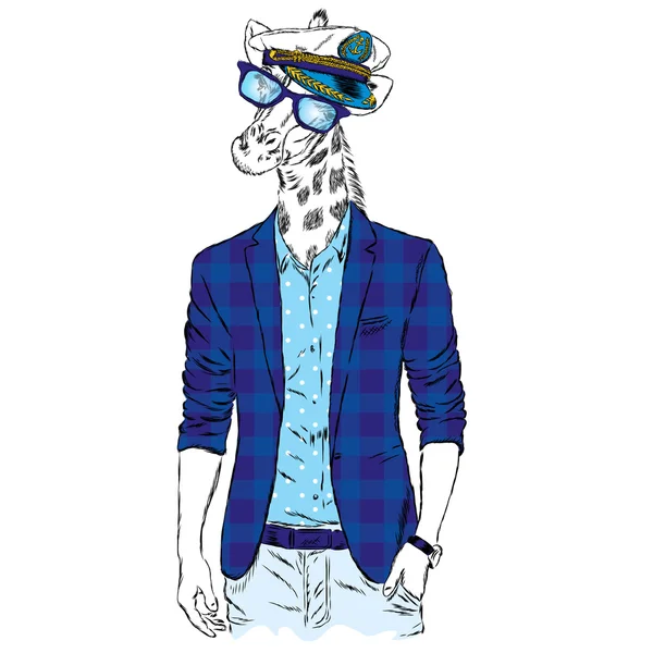 Giraffe - hipster in een jas en zonnebril. Vectorillustratie. — Stockvector
