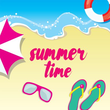 Summer and holidays. The illustration on the theme of tourism and recreation. Flat. Postcard and poster.