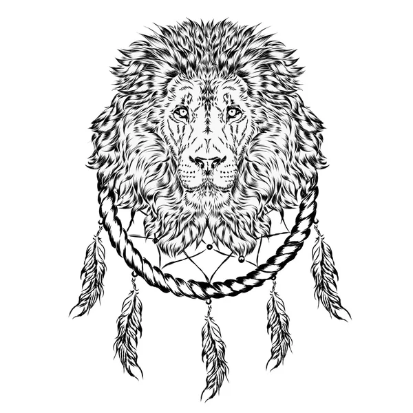 Lion e Dreamcatcher. Ilustração vetorial . — Vetor de Stock