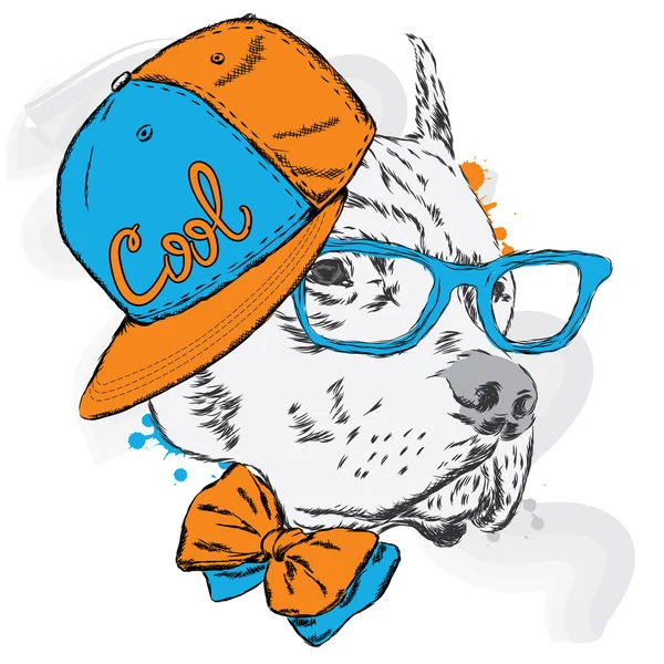Pitbull στην ΚΓΠ και γραβάτα. Διανυσματικά σκύλος. — Διανυσματικό Αρχείο