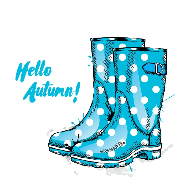 Rubber boots with dots. Vector illustration for greeting card, poster, or print on clothes. Fashion & Style. — Stock Vector