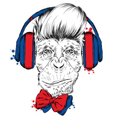 Kulaklıklı maymun. Hipster.