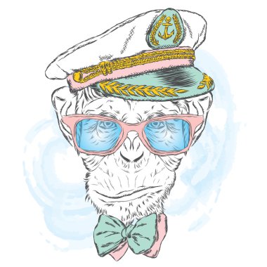 Kaptan'ın Cap sevimli maymun. Vektör çizim.