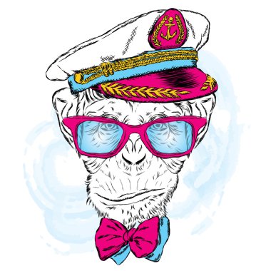 Kaptan'ın Cap sevimli maymun. Vektör çizim.