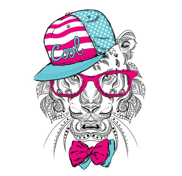 Tigre etnica in cravatta. Moda e stile. Hipster. Stampa. Illustrazione vettoriale per biglietto di auguri, poster o stampa su vestiti . — Vettoriale Stock