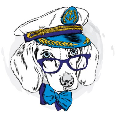 Sevimli köpek bir Kaptan'ın Cap. Sevimli köpek yavrusu. Vektör çizim.
