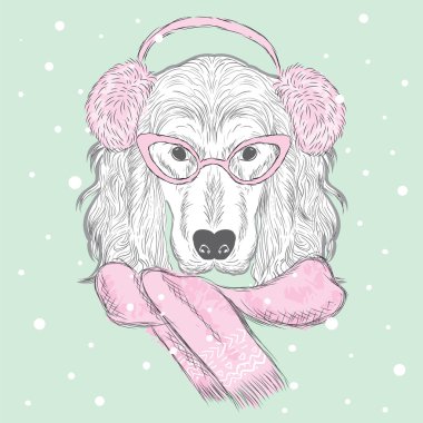 Safkan köpek. İspanyol. Vektör çizim tebrik kartı, poster ya da giyim üzerine baskı için.