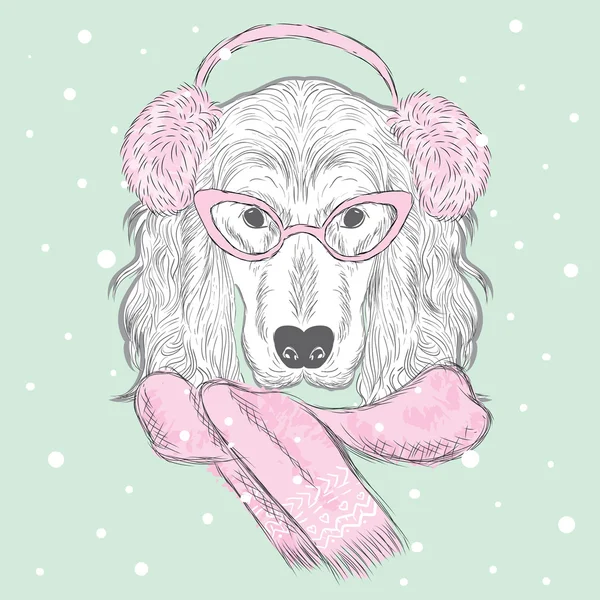 Safkan köpek. İspanyol. Vektör çizim tebrik kartı, poster ya da giyim üzerine baskı için.