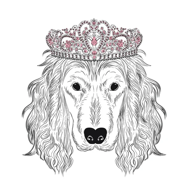 Spaniel indossa una corona. Illustrazione vettoriale. Cane carino . — Vettoriale Stock