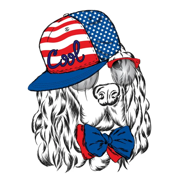 İspanyol bir kap ve bir kravat. Hippi. Köpek. Vektör çizim tebrik kartı, poster ya da giyim üzerine baskı için.