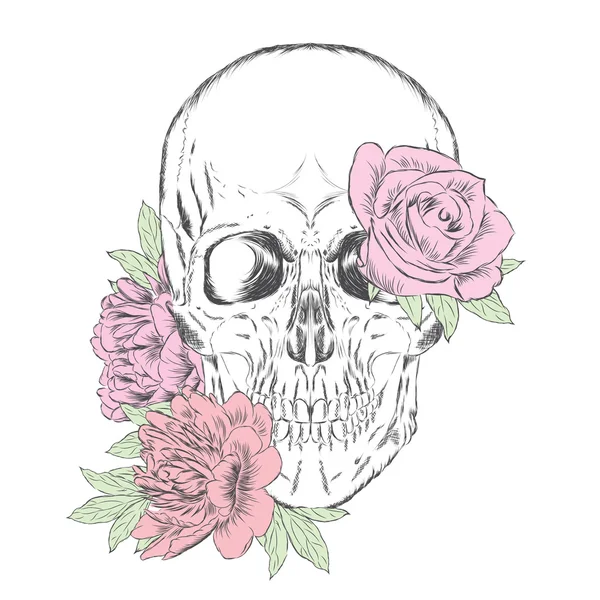 Totenkopf und Blumen. Vektorillustration. — Stockvektor