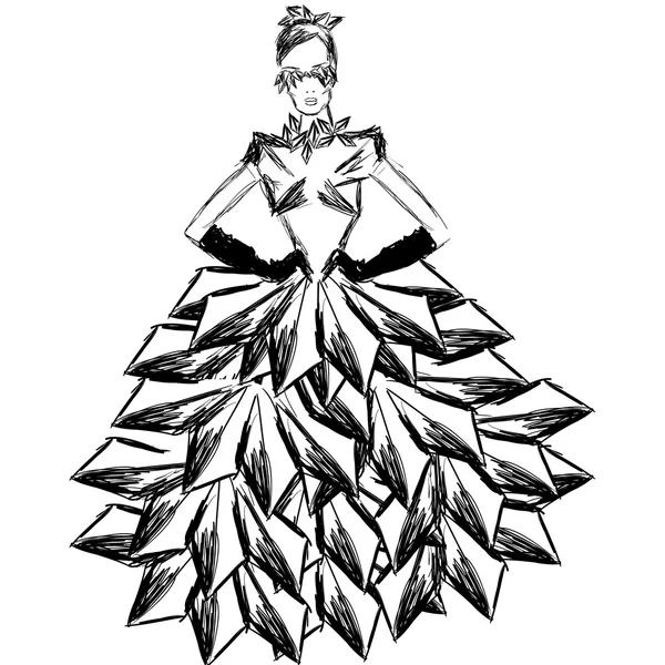 Boceto de moda. Chica vectorial en un vestido. Ilustración vectorial para una tarjeta de felicitación, póster o impresión en la ropa . — Archivo Imágenes Vectoriales