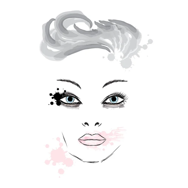 Maquillaje facial femenino. Retrato de una chica. Moda y estilo. Salón de belleza . — Vector de stock