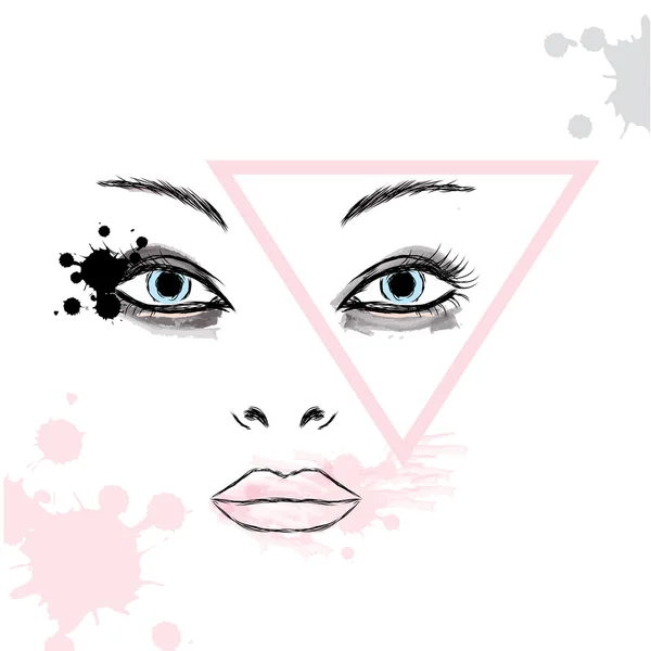 Maquillaje facial femenino. Retrato de una chica. Moda y estilo. Salón de belleza . — Vector de stock