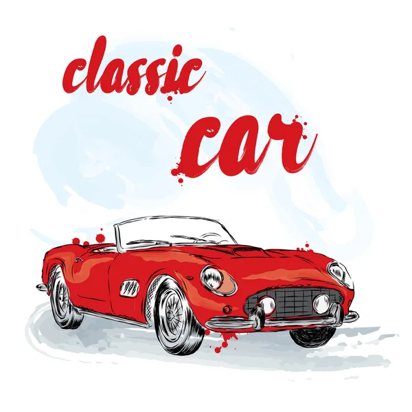 Vintage vector car. Vector illustration for greeting card, poster, or print on clothes. — Stock Vector