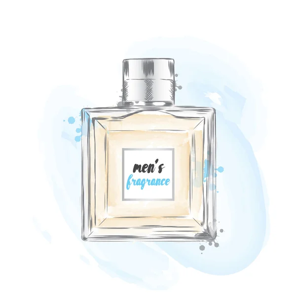 Fragrância masculina. A garrafa de água da sanita no vetor. Perfumes de desenho à mão. Imagem — Vetor de Stock